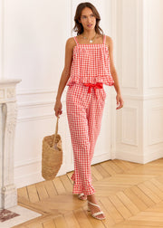 Pantalon vichy corail volanté