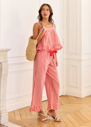 Pantalon vichy corail volanté
