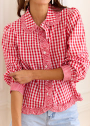 Chemise vichy rouge volantée
