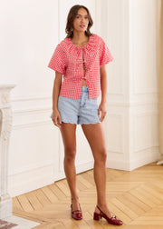 Top vichy corail à nouer