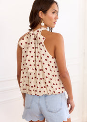 Top écru à pois terracotta