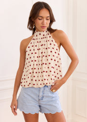 Top écru à pois terracotta