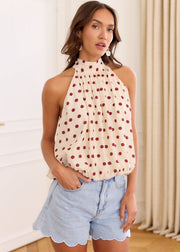 Top écru à pois terracotta