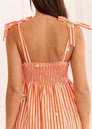 Robe midi rayée rouge blanc brodée