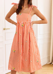 Robe midi rayée rouge blanc brodée