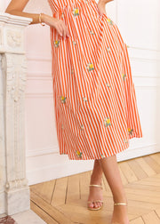 Robe midi rayée rouge blanc brodée