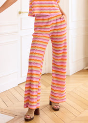 Pantalon maille chevron lilas
