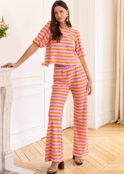 Pantalon maille chevron lilas