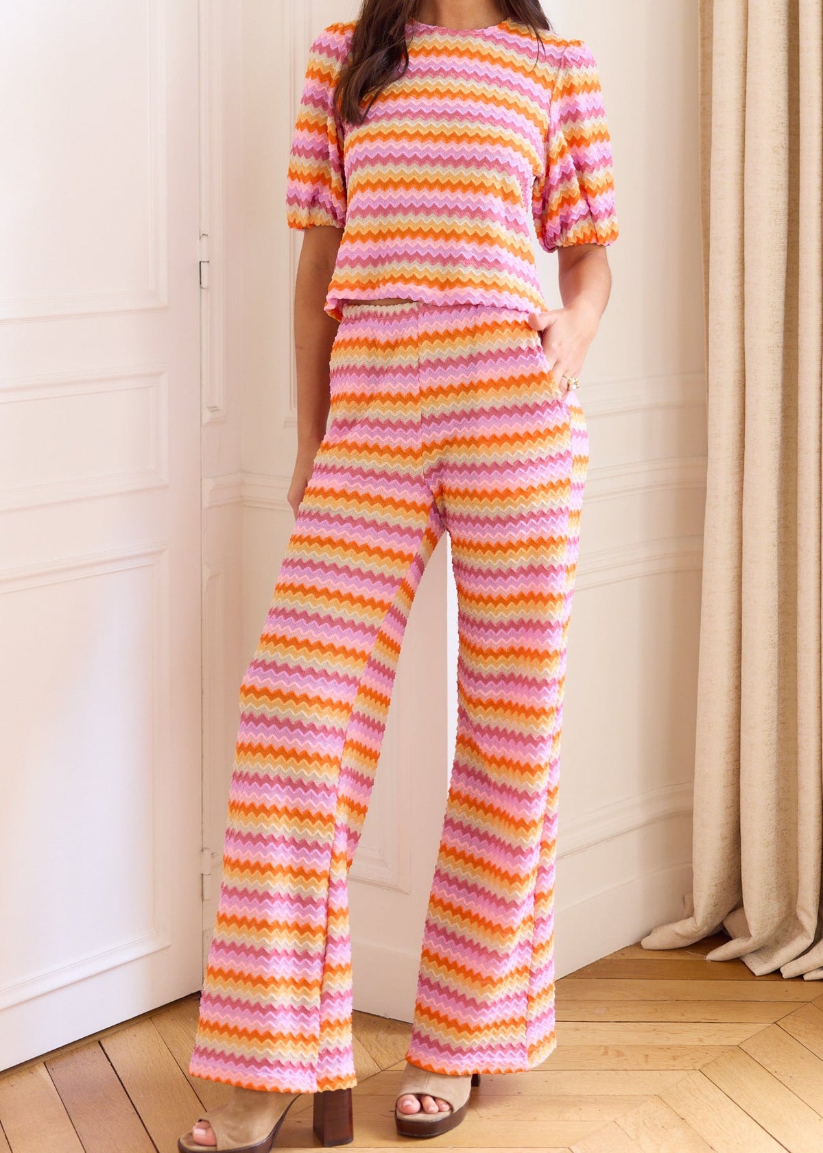 Pantalon maille chevron lilas