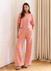 Pantalon maille chevron lilas