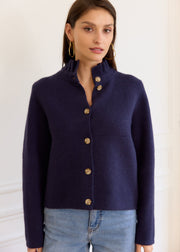 Gilet marine col montant volanté — vue de face