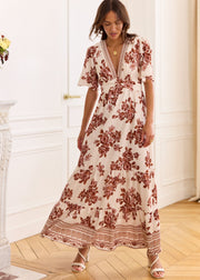 Robe fleurie chocolat fluide