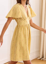 Robe vichy fleurie jaune