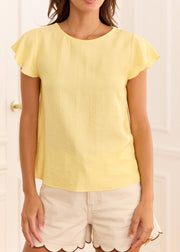 Top jaune manches papillon dentelle
