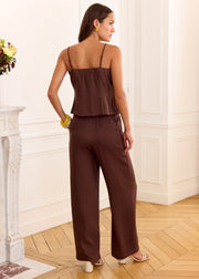 Pantalon chocolat taille haute