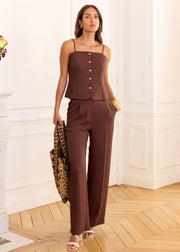 Pantalon chocolat taille haute
