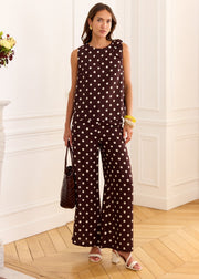 Pantalon chocolat à pois blancs