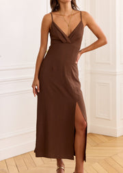 Robe longue chocolat épurée