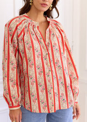 Blouse corail rayée fleurie