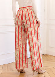 Pantalon corail rayé fleuri