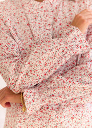 Blouse beige fleurie rose
