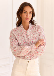 Blouse beige fleurie rose