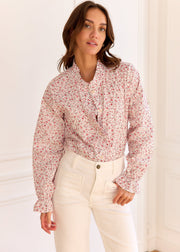 Blouse beige fleurie rose