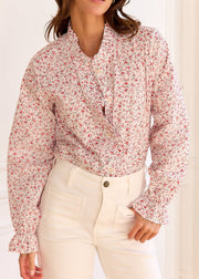 Blouse beige fleurie rose