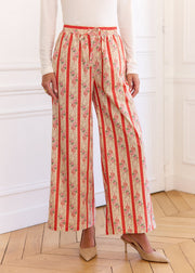 Pantalon corail rayé fleuri