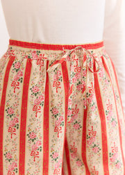 Pantalon corail rayé fleuri
