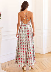 Robe crème fleurie rouge vert