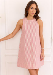Robe rayée rouge nœud épaule