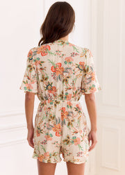 Combishort fleuri orange vert