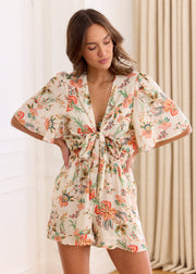 Combishort fleuri orange vert