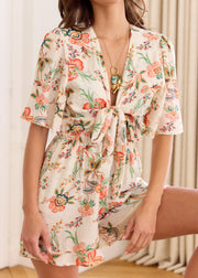 Combishort fleuri orange vert