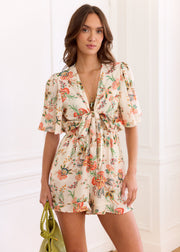 Combishort fleuri orange vert