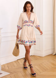Robe ivoire fleurie dos ouvert
