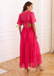 Robe fuchsia cache-cœur dos ouvert