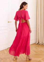 Robe fuchsia cache-cœur dos ouvert