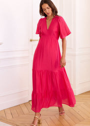 Robe fuchsia cache-cœur dos ouvert