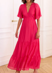 Robe fuchsia cache-cœur dos ouvert