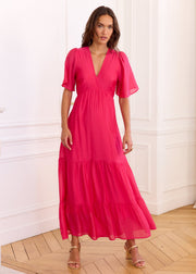 Robe fuchsia cache-cœur dos ouvert