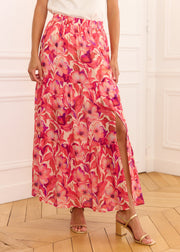 Jupe longue fleurie fuchsia
