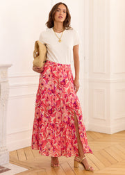 Jupe longue fleurie fuchsia