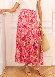Jupe longue fleurie fuchsia