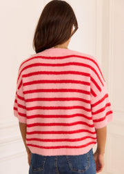 Gilet rayé rose rouge ample — vue portée de dos