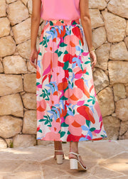 Jupe longue fleurie fuchsia