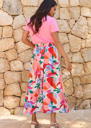 Jupe longue fleurie fuchsia