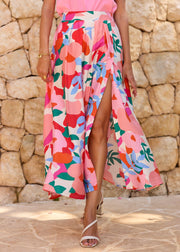 Jupe longue fleurie fuchsia