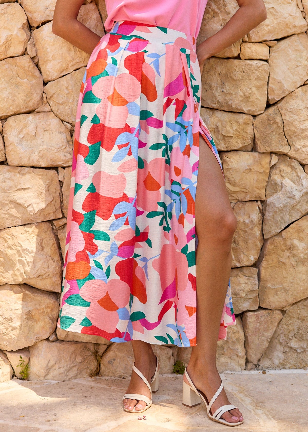 Jupe longue fleurie fuchsia
